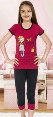 Produktbild von Kinder Pyjama Schlafanzug Mädchen Bordeuax 10-11 Jahr Kurz %100 Baumwolle 2-Teiler A-12