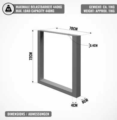 Produktbild von MIADOMODO® Tischgestell - Anthrazit, 70x72 cm, aus Stahl, Industrial, für Esstisch/Couchtisch/Schreibtisch/Wohnzimmertisch, Rechteckig, Stabil, Schwerlast - Tischkufen, Tischbeine, Tischuntergestell