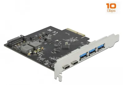 Produktbild von DeLOCK PCI Express x4 Karte zu 2 x USB Type-C + 3 x USB Typ-A - SuperSpeed USB 10 Gbps, PCIe, USB 3.2 Gen 2 (3.1 Gen 2), SATA 15-Pin, China, 10 Gbit/s, 5 - 50 °C