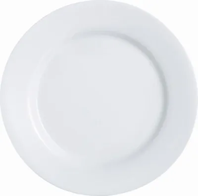 A white plate on a white background.