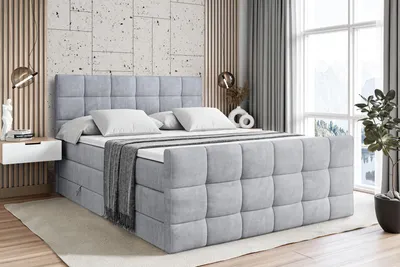 Produktbild von ALTDECOR Boxspringbett mit Matratze und Lattenrost  - APO -Z KING  - 200x200 cm  - Grau Monolith - Topper, Fußteil, Polsterbett mit Bettkasten, Bett mit Stauraum H3 - und H4 - Matratze, Doppelbett, Springboxbett
