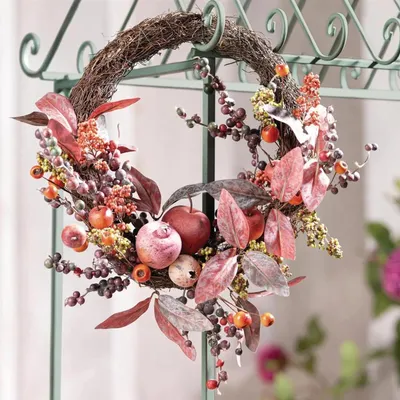 Produktbild von Dekokranz "Herbstfarben" aus Rattan, Herbstkranz Ø 45 cm, Herbstdeko, Türkranz, Wandkranz, Herbst Deko Kranz