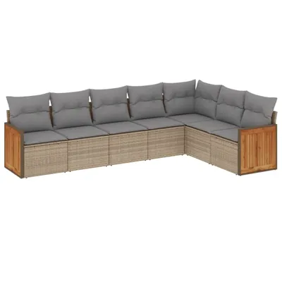 Produktbild von Modulares Garten-Sofaset, 7-teilig, mit Stauraum, wasserabweisendem Beutel, UV-beständig, Poly Rattan Beige, Hellgraue Kissen