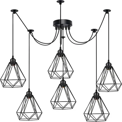 Productafbeelding van Hanglamp in industriële stijl, verstelbare vintage wandlamp voor eetkamer, keuken, slaapkamer, landelijke stijl. (Zwart 6)