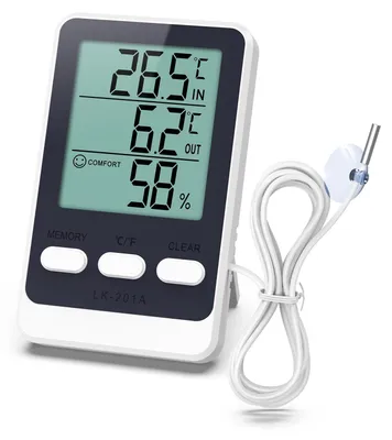 Kühlschrankthermometer digital mit 1,5 m Sonde, Min/Max, weiß