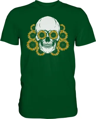 Produktbild von Totenkopf Sonnenblumen Shirt Gärtner Geschenk Garten – Bottle Green / 3XL