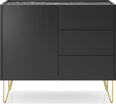 Zdjęcie produktu dla Nowoczesna Komoda RTV Glamour Czarny Grafit Mat 97 cm Szuflady złote nogi