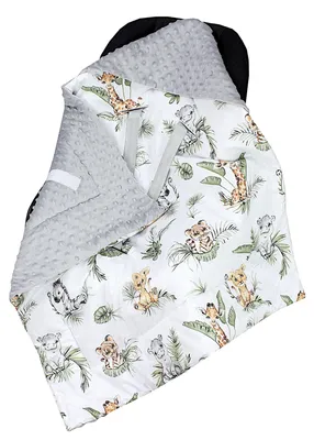 Produktbild von TupTam Baby Winter Einschlagdecke Babydecke 75x75cm für Autositz Babyschale Wattiert Minky Baumwolle Universal, Farbe: Safari / Löwe / Braun / Blätter / Grün, Größe: Einheitsgröße