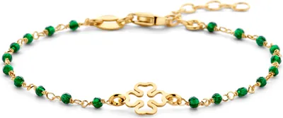 Produktbild von New Bling - 9NB-1340 - Goldfarbenes Armband mit Kleeblatt - grüne Kristalle - 925 Sterlingsilber - vergoldet