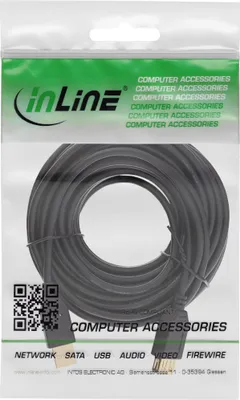 Produktbild von InLine USB 2.0 Verlängerung, ST / BU, Typ A, schwarz, Kontakte gold, 10m, 10 m, USB A, USB A, USB 2.0, Stecker/Buchse, Schwarz