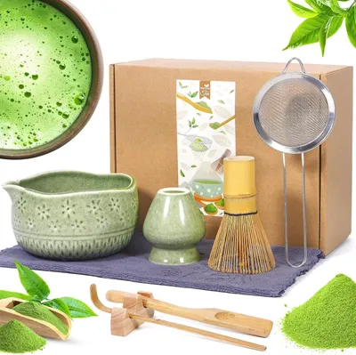 Imagen del producto de Juego de té matcha, tradicional, hecho a mano, 1 juego, para la preparación de matcha