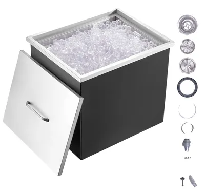 Immagine prodotto di VEVOR ghiacciaia drop-in, ghiacciaia in acciaio inox da 77,9 L, 532 x 430 x 458 mm Ghiacciaia commerciale con coperchio, cassetto portaghiaccio incorporato, tubo di scarico e tappo di scarico inclusi nella fornitura
