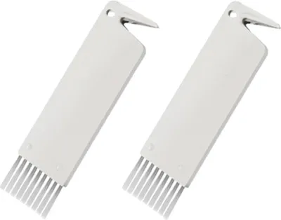 Two white cleaning tools with bristles at one end and a pointed edge at the other, placed on a white background.