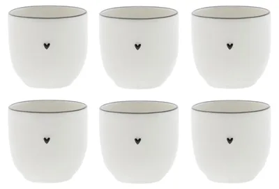 Produktbild von 6er Set Eierbecher HEART mit kleinem schwarzen Herz H. 6cm Bastion Collections