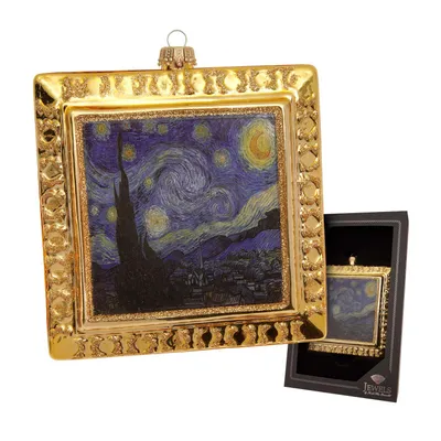Produktbild von Krebs Glas Lauscha Weihnachtsbaumschmuck - Van Gogh´s Sternennacht - mit Bilderrahmen in Gold - aus Glas - ca. 15 cm