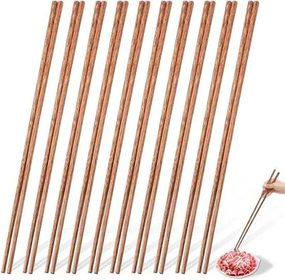 Produktbild von Famanu Essstäbchen 42 cm, 10 Paar lange Holz-Essstäbchen für heiße Töpfe