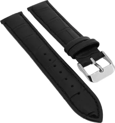 Produktbild von Minott > Uhrenarmband Krokooptik > Lederband schwarz > Ton-in-Ton-Naht, Stegbreite:18mm, Schließe:Silbern