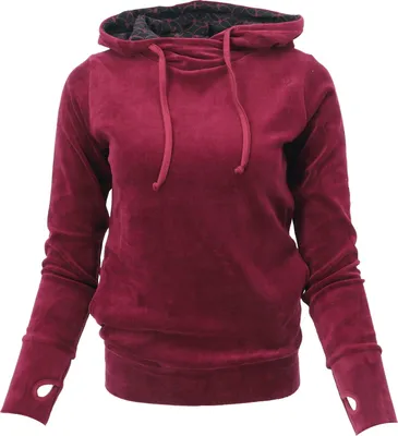Produktbild von Nicki-Kapuzenpullover, Weicher Hoodie, Boho Samt Sweatshirt - Weinrot, Damen, Baumwolle,Polyester, Größe: L
