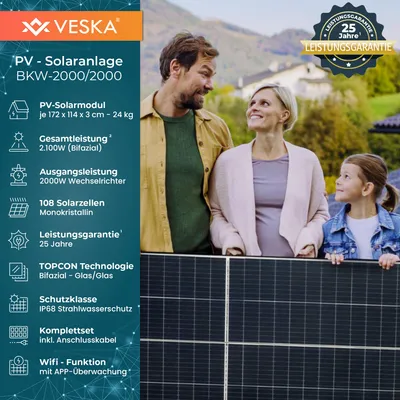 Produktbild von Balkonkraftwerk 2000W Bifazial Photovoltaik Glas/Glas Solaranlage Komplettset WIFI Smarte Mini-PV Anlage 2000 Watt