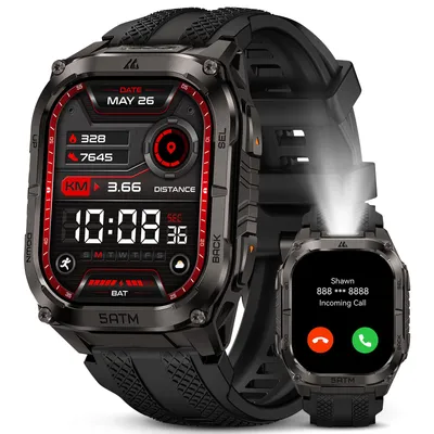 Produktbild von KOSPET M4C Smartwatch für Herren – Sport, GPS, LED-Taschenlampe und Walkie-Talkie, Vollmetallgehäuse, 5 ATM – Schwarz