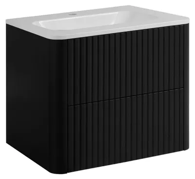 Produktbild von Badezimmerschrank 60, Weiß, mit Waschbecken, Beine schwarz, 60,7 x 44,4 x 64,9 cm