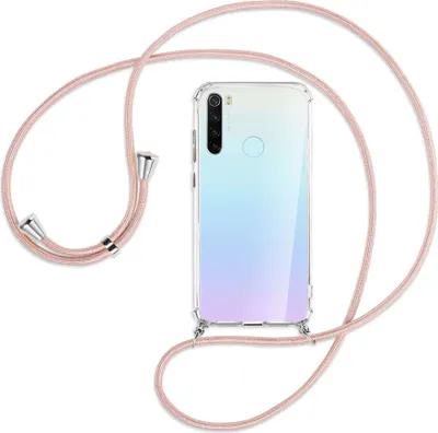 Produktbild von Handykette Backcover-Schutzhülle mit Band (Metall silberfarben) für Xiaomi Redmi Note 8 - roségold