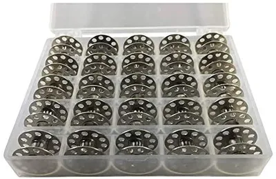 Produktbild von Spulenbox mit 25 Nähmaschinenspulen Metall Unterfadenspule Aufbewahrungsbox