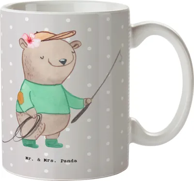 Produktbild von Mr. & Mrs. Panda Tasse Reitlehrerin Herz - Grau Pastell - Geschenk, kaffeebecher bedruckt, Kaffeetasse, Becher, Teetasse