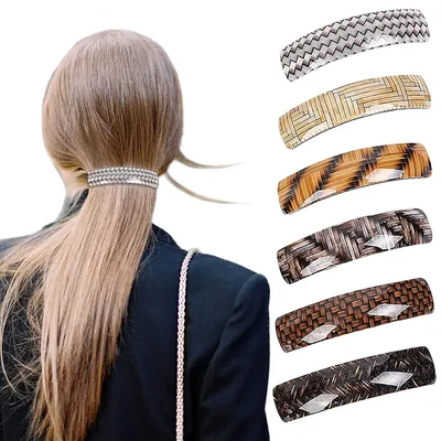 Produktbild von 6 Stücke Automatisch Haarspangen, Groß Haarspange für feines Haar und mitteldickes Haar, Vintage Haarschmuck für Damen Mädchen (Weben)