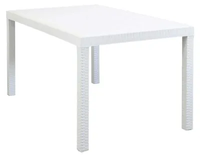 Immagine prodotto di Tavolo rettangolare 150x90 cm in wicker stampato con gambe regolabili e foro centrale per ombrellone Nasa -  White