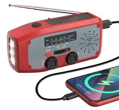 Productafbeelding van Noodradio, Zonne-energie Draagbare Radio met LED-Zaklamp, SOS-Alarm, AM/FM