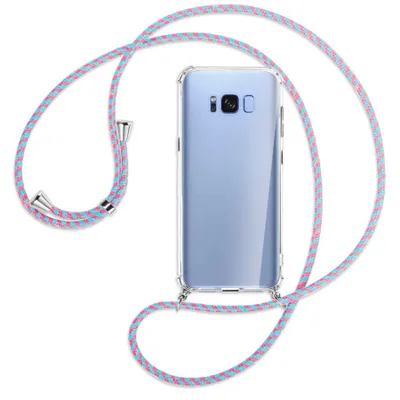 Produktbild von Handykette Backcover-Schutzhülle mit Band (Metall silberfarben) für Samsung Galaxy S8 - pink/mint