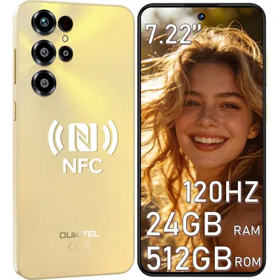 Produktbild von OUKITEL C68 24GB(8+16)+512GB/1TB TF Smartphone Ohne Vertrag, 7,2 Zoll 120 Hz HD+ IPS Display, 6000 mAh 64 MP Android 15 4G Dual-SIM Handy,NFC, Gold