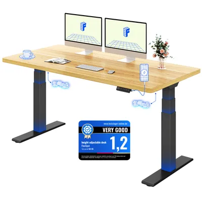 Produktbild von FLEXISPOT ValtreX E200 Höhenverstellbarer Schreibtisch 160x80cm 200KG TRAGKRAFT, 25MM EINTEILIGE TISCHPLATTE, 2 Motoren, USB-Anschluss, Ahorn