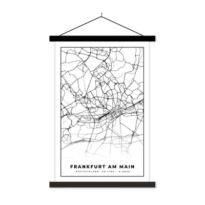 Produktbild von MuchoWow® Textilposter Karte - Frankfurt am Main - Stadtplan 120x180 cm mit schwarzem Rahmen - Fotos