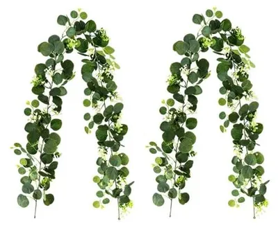 Productafbeelding van Eucalyptus guirlandes - 2 stuks kunstplantenranken - decoratie voor binnen en buiten - 1,8 meter lang