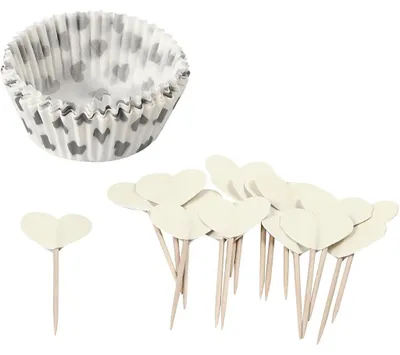 Cupcake-Förmchen mit Dekorationen, gebrochenes Weiß, 24 Stück