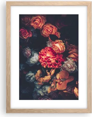Produktbild von Gerahmtes Poster - Rahmen in heller Eiche - Blumenstrauß Blumen Rosen - 30x40 cm - Wand Bild - Wanddeko - Wandbilder - Kunstposter - Wandposter - Bilderrahmen - Bilder - Kunstdruck - P2NPA30x40-5002