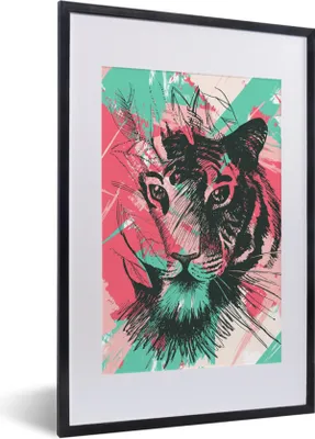 Produktbild von MuchoWow® MuchoWow® Gerahmtes Poster Tiger - Abstrakt - Rosa 40x60 cm - Poster mit zchwarzem Bilderrahmen - Poster in Rahmen