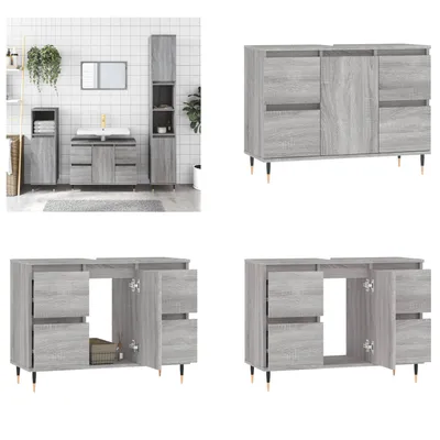 Produktbild von vidaXL Badschrank Grau Sonoma 80x33x60 cm Holzwerkstoff - Badezimmerschrank - Badezimmerschränke - Schrank - Schrank Bad