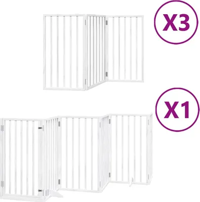 Zdjęcie produktu dla vidaXL 15-częściowa bramka dla psa z drzwiczkami składana biała 750 cm drewno topolowe