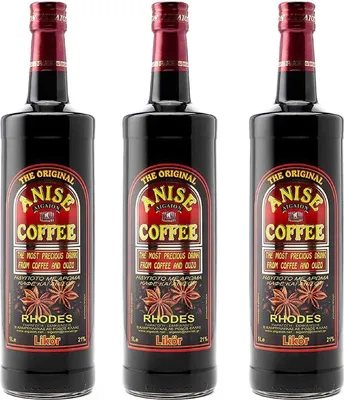 Produktbild von Kaffee Ouzo Likör 3x 1,0l 21% Vol. | Coffee Anise | Das Original von Rhodos | Coffee Anise Aigaion | + 20ml Jassas Olivenöl
