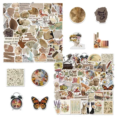 102 Retro Aufkleber, DIY Scrapbook, wasserdicht, PVC, 4-7 cm