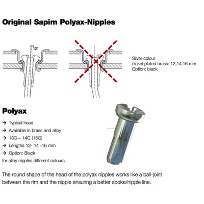 Zdjęcie produktu dla Szprychy Sapim z nakrętkami 13 Polyax 14 mm, srebrno-mosiężne (100 szt.)