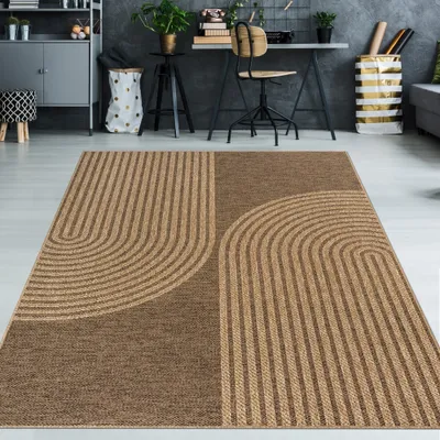Obrázok produktu pre Elegantný koberec s pruhovaným vzorom v béžovej a hnedej farbe pre interiér aj exteriér, rozmery – 200 x 290 cm