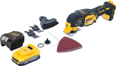 Produktbild von DeWalt DCS 355 E1 Akku Oszillierer Multitool 18 V Brushless + 1x Powerstack Akku 1,7 Ah + Ladegerät + Zubehör