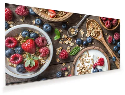Produktbild von Glasbild 80x40cm in XXL für Wohnzimmer, Schlafzimmer Motiv Beeriges Müsli