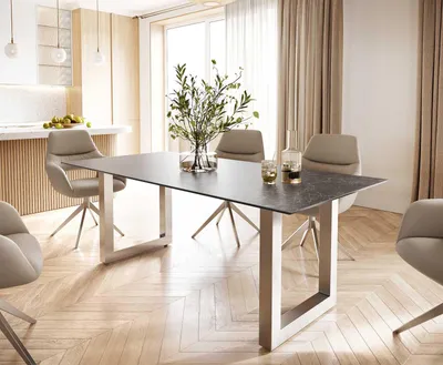Produktbild von DELIFE Esstisch Edge 200x100 Keramik Laminam® Nero Greco Anthrazit Edelstahl Breit