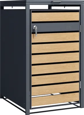 Image de Axi Lucas Cache Poubelle Métallique Anthracite/Aspect Bois - Abri Poubelle Pour 1 Conteneur - Max. 240L - Abri Poubelle Extérieur Avec Excellente