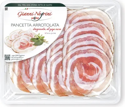 Produktbild von Pancetta Stagionata al pepe nero in Scheiben 110g - Gianni Negrini